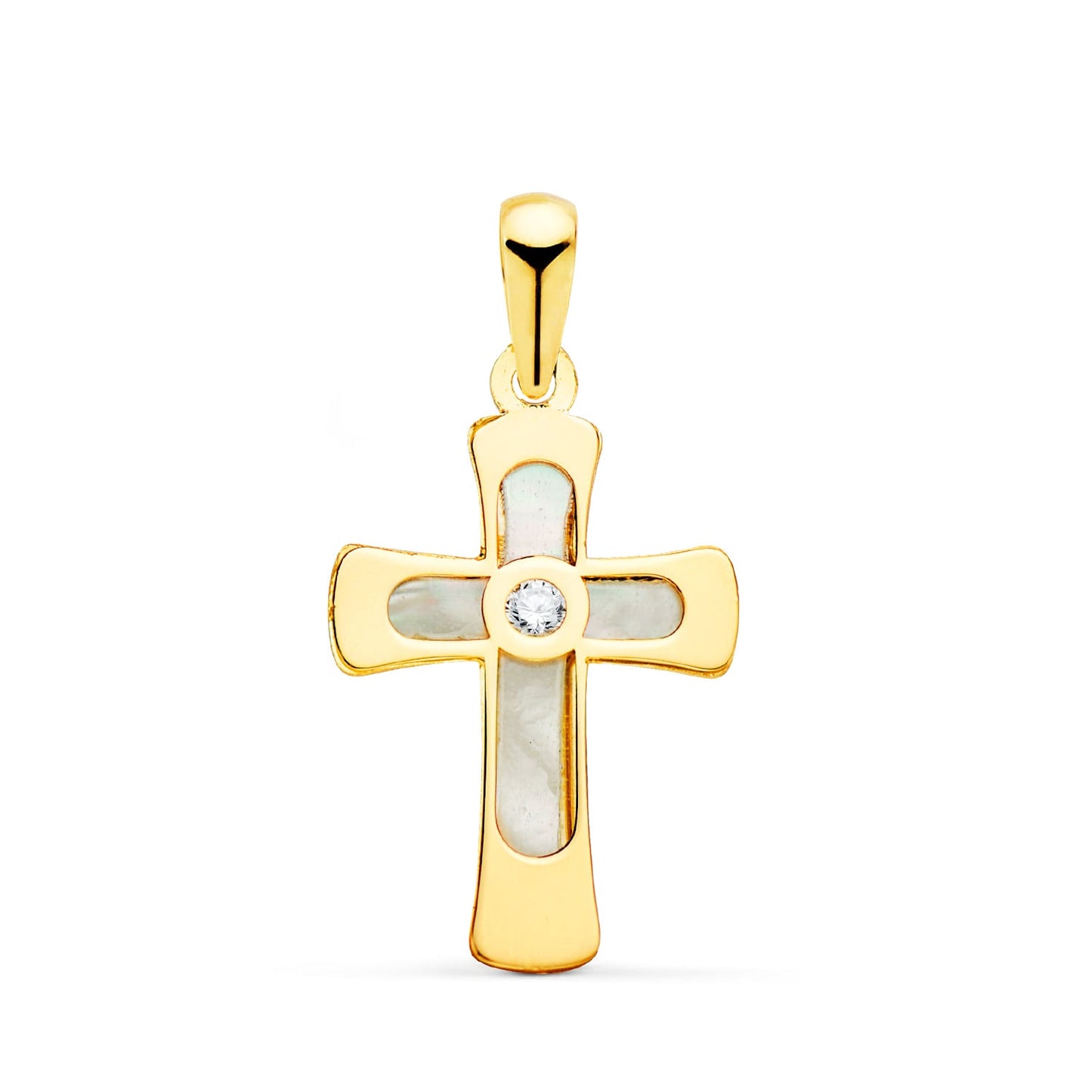 Cruz con Nacar y Circonita 20 x 12 mm de oro amarillo 18K