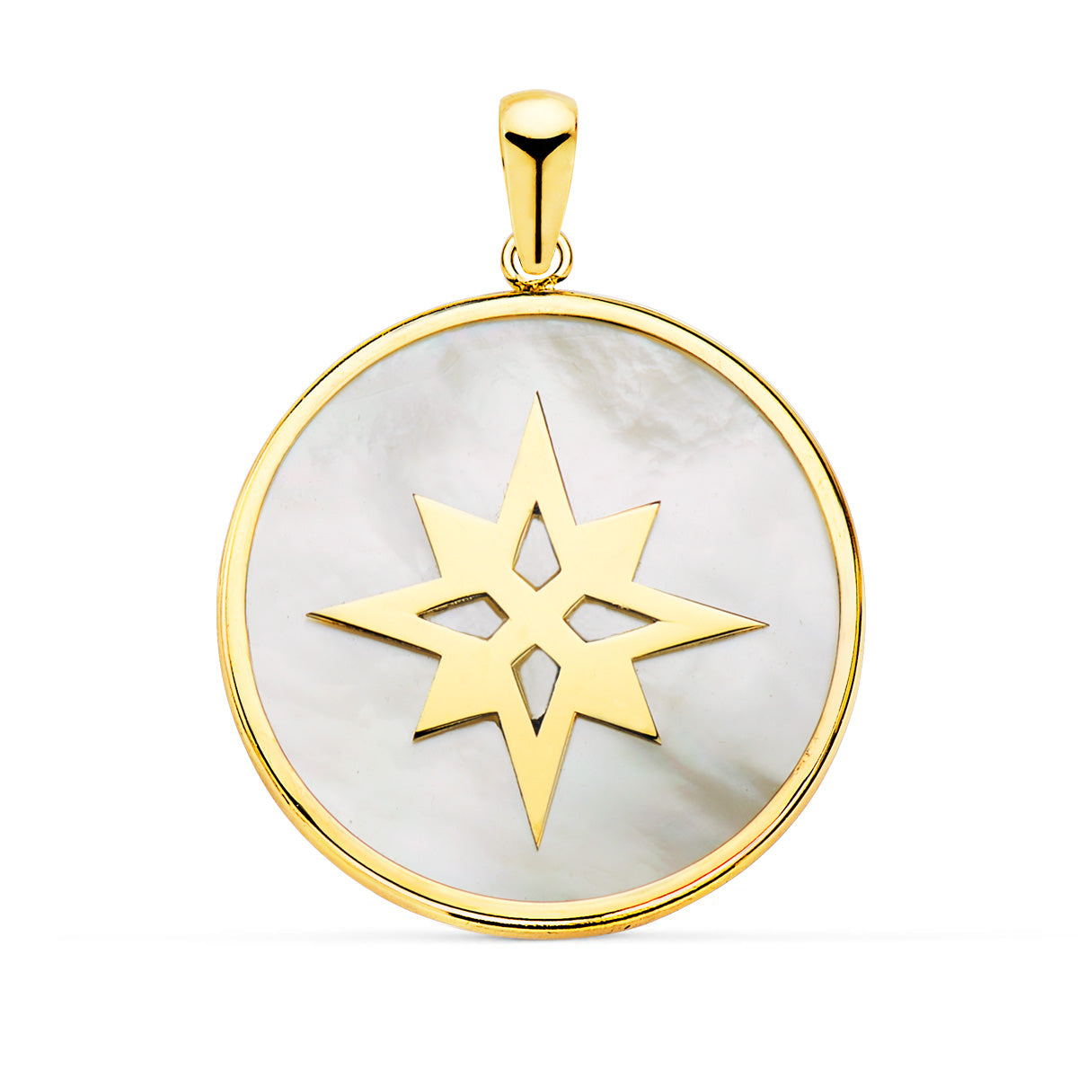 Colgante y Nacar Simbolo Estrella Polar 20 mm de oro amarillo 18K