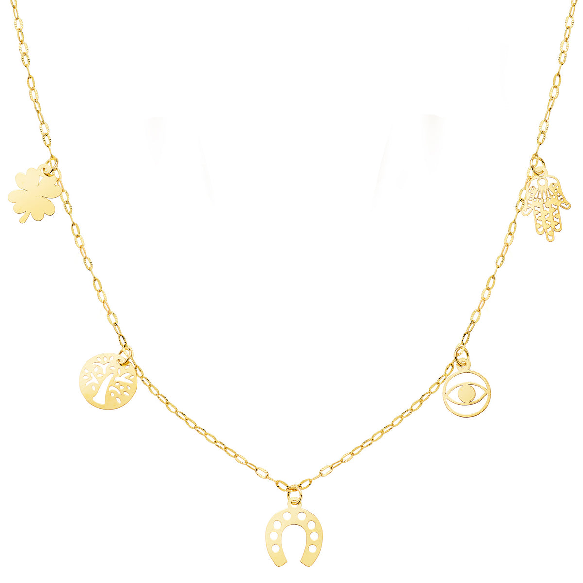 Gargantilla con Colgantes de la Suerte Cadena Forzada 42 3 cm de oro amarillo 18K