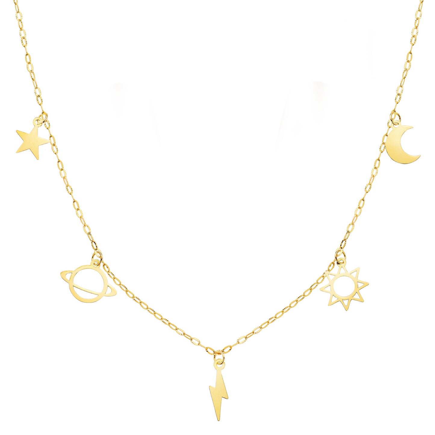 18K GARGANTILLA ORO AMARILLO CON COLGANTES UNIVERSO CADENA FORZADA TALLADA 42 3 CM