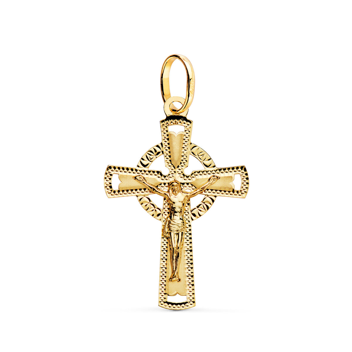 Cruz con Cristo Tallada 28 x 18 mm de oro amarillo 18K