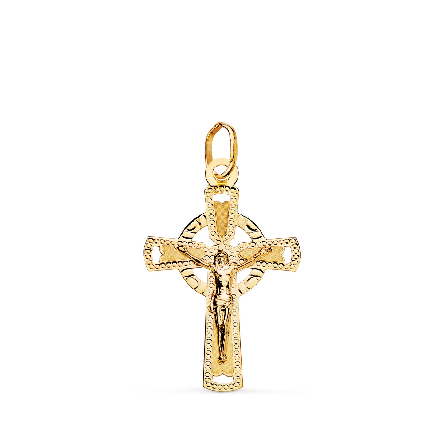 18K CRUZ ORO AMARILLO CON CRISTO TALLADA 23 X 15 MM