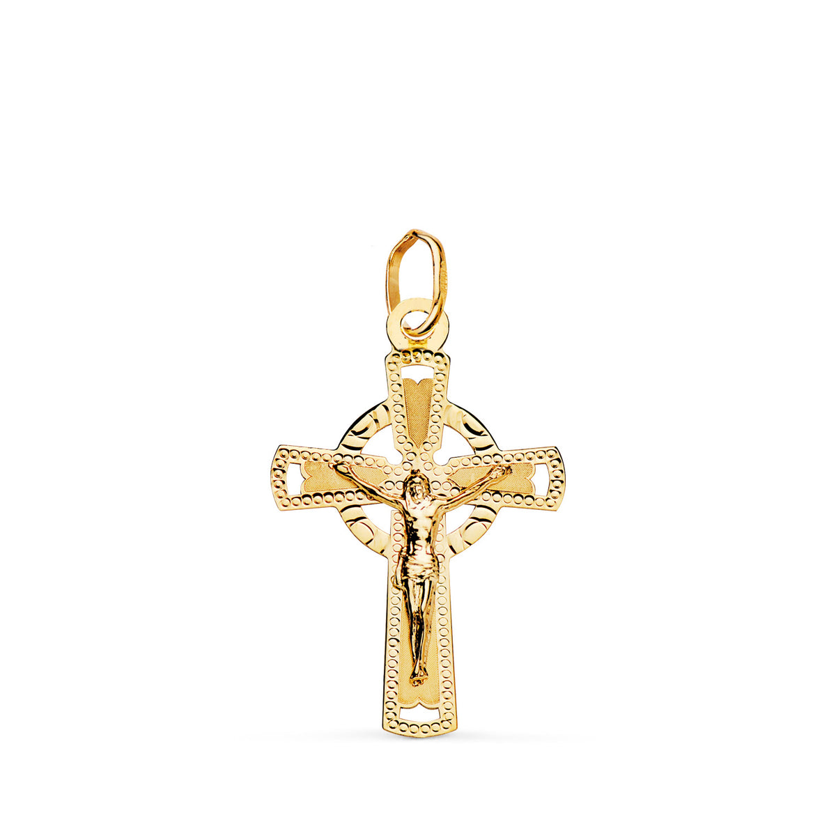 Cruz con Cristo Tallada 23 x 15 mm de oro amarillo 18K