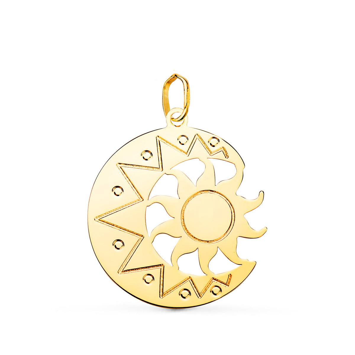 Colgante de Luna con Sol en Brillo 22 x 21 mm de oro amarillo 18K