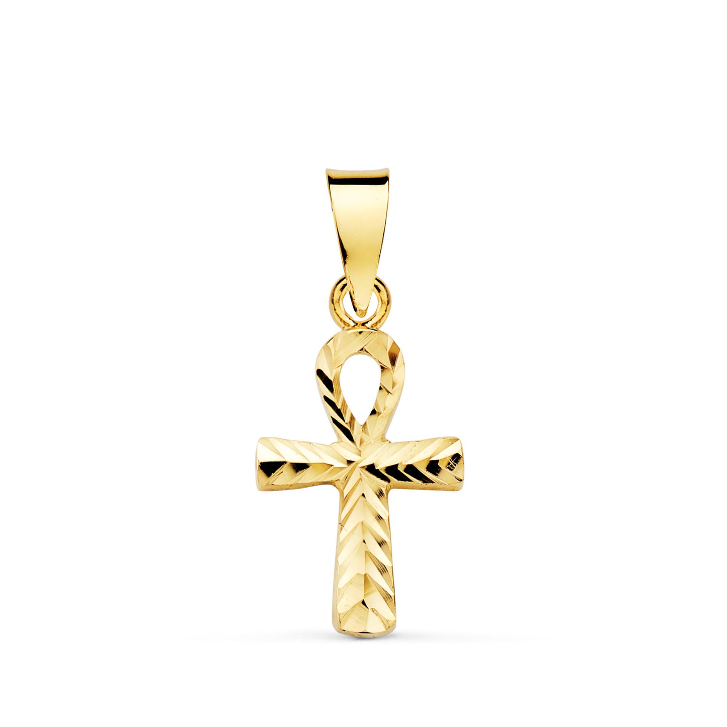 18K CRUZ DE LA VIDA EGIPCIA ORO AMARILLO TALLADA. 16 X 9 MM. AMULETO EGIPCIO ANKH