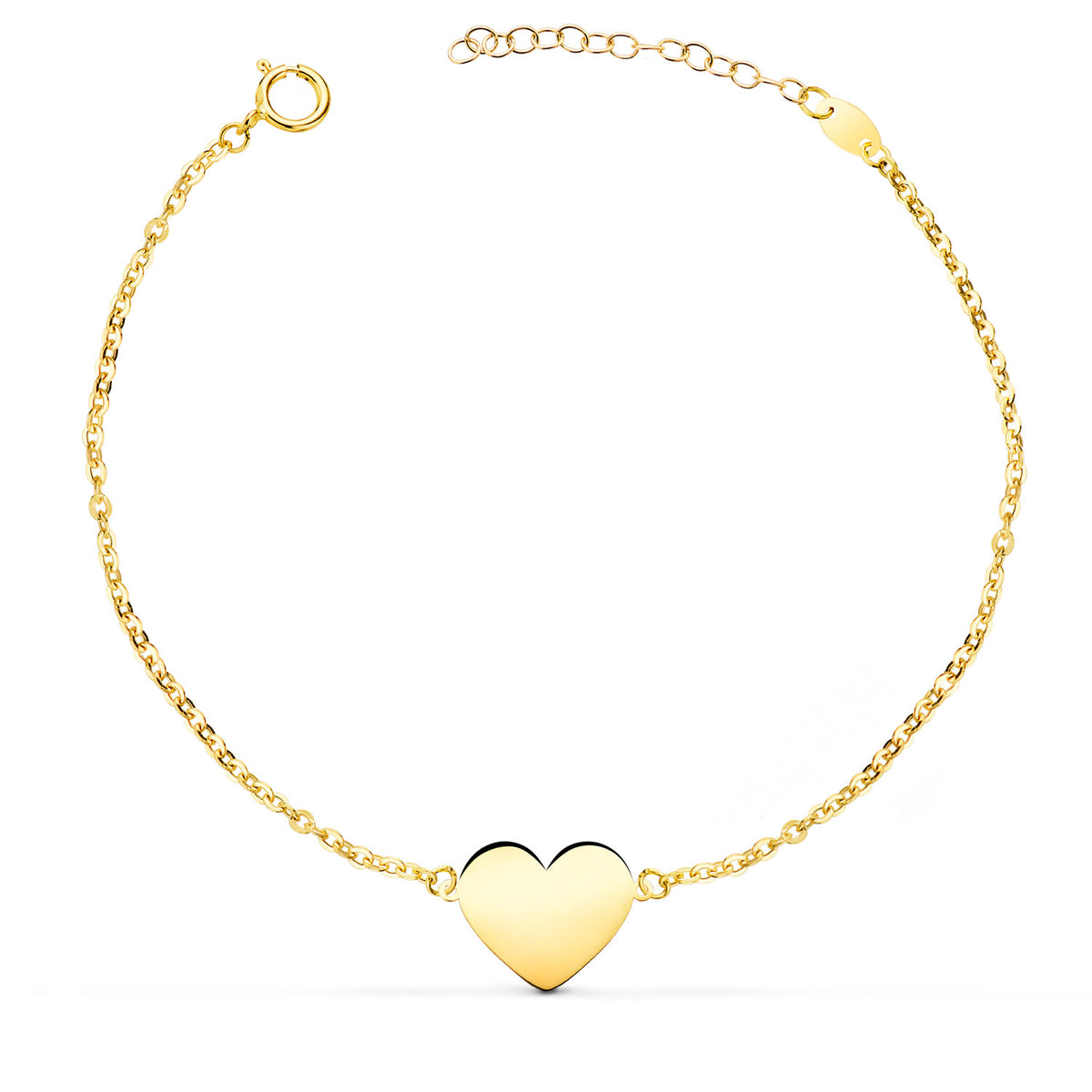 Pulsera Corazon en Brillo 12 x 10 mm. Largo: 18 2 cm C. Amor de oro amarillo 18K