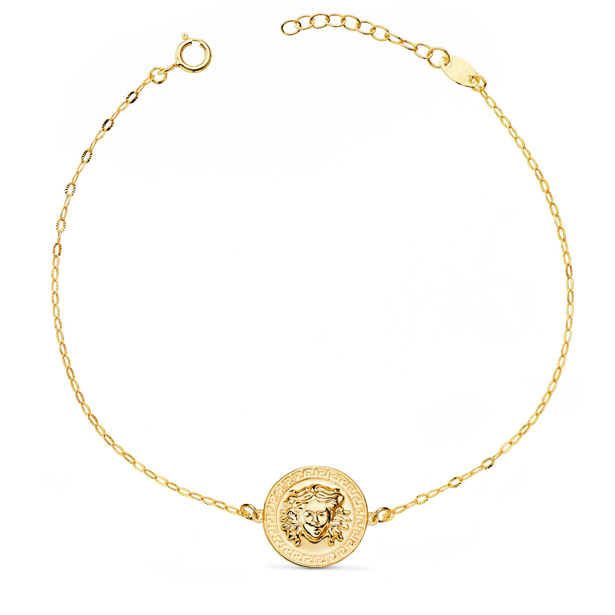 Pulsera Medusa Brillo 12 mm Cadena Tallada. Largo: 18-3 cm de oro amarillo 18K