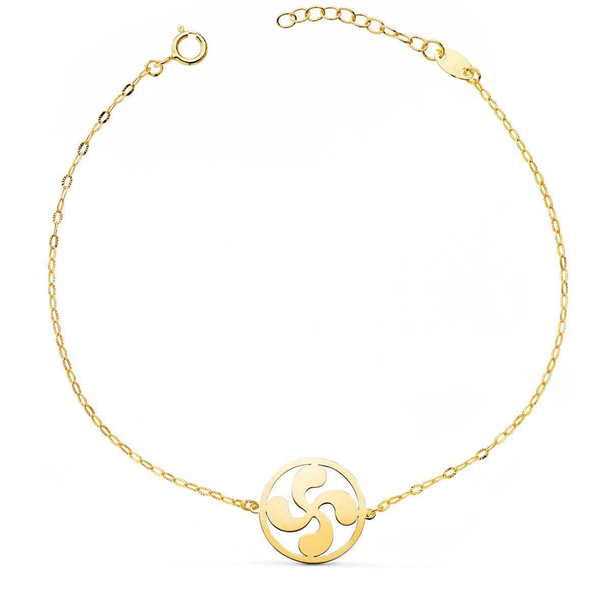 Pulsera Lauburu 14 mm Cadena Tallada. Largo: 17+3 cm de oro amarillo 18K