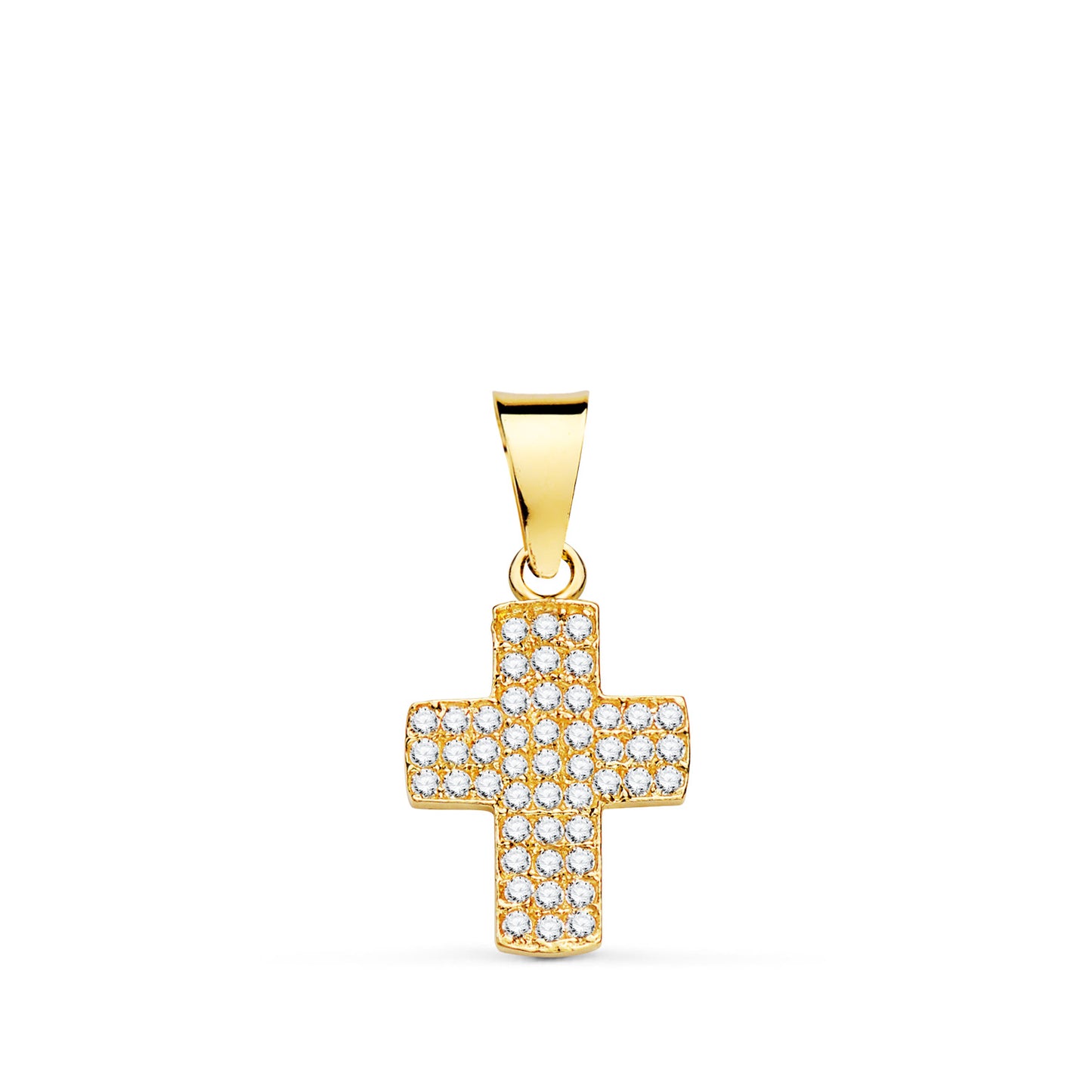 18K CRUZ ORO AMARILLO CON CIRCONITA BLANCAS. 14,5 X 9,5 MM