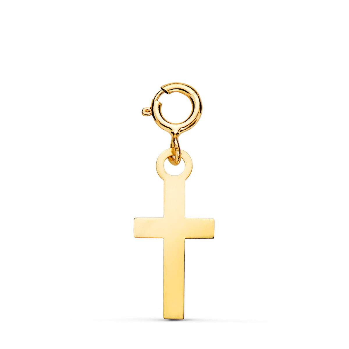 Colgante Cruz 14 x 7 mm con Reasa de 4,5 mm de oro amarillo 18K