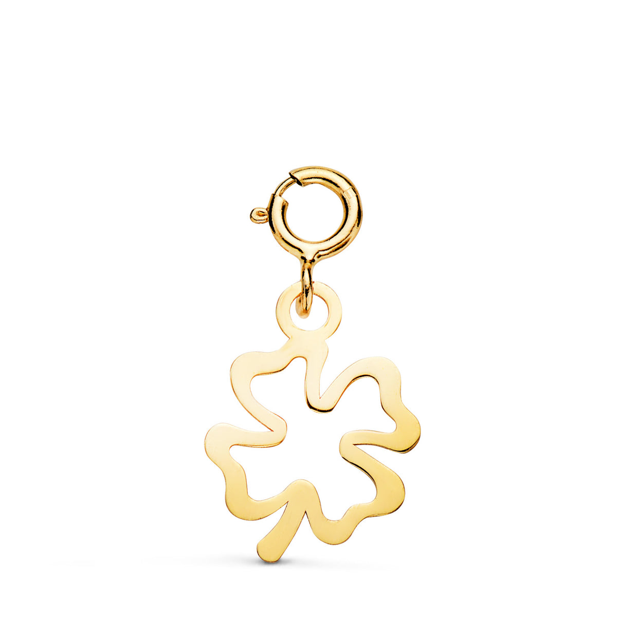 Colgante Trebol 13 x 10 mm con Reasa de 4,5 mm de oro amarillo 18K