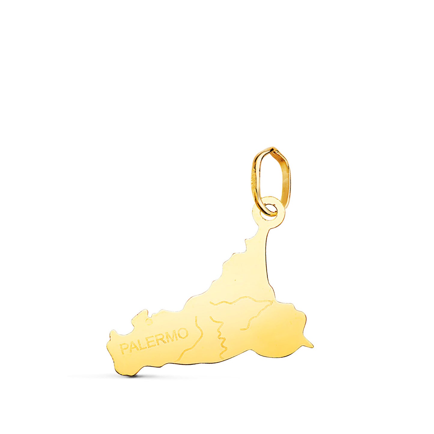 18K COLGANTE ORO AMARILLO ISLA DE SICILIA EN BRILLO. 21,5 X 12,5 MM