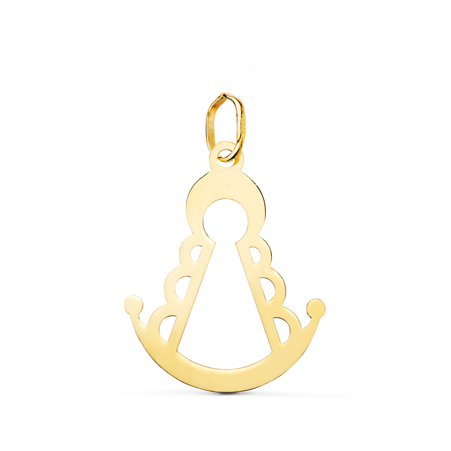 18K COLGANTE ORO AMARILLO VIRGEN ROCIO SILUETA BRILLO. 20 X 16 MM