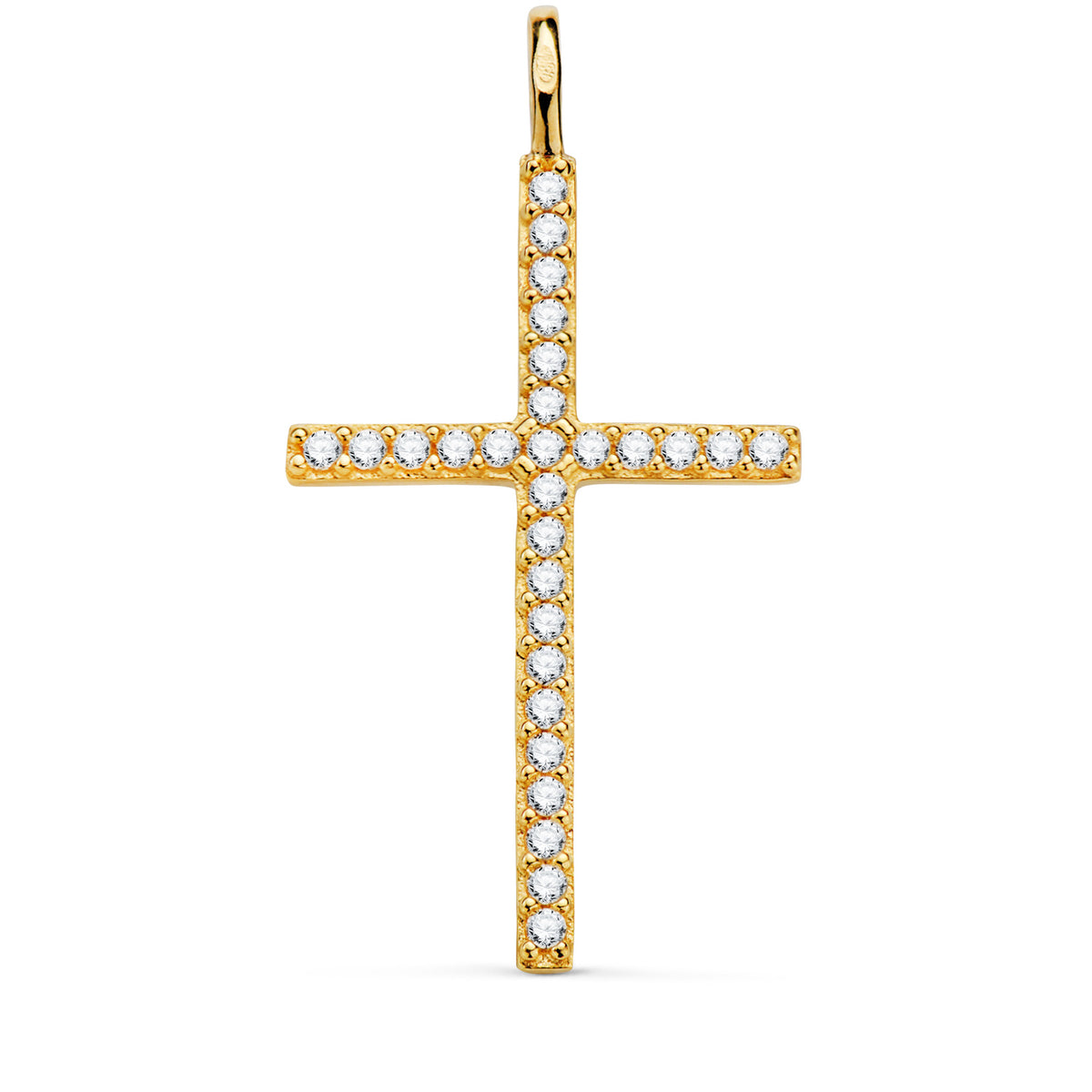 Cruz con Circonita Blancas 37 x 19 mm. Anilla Fija de oro amarillo 18K