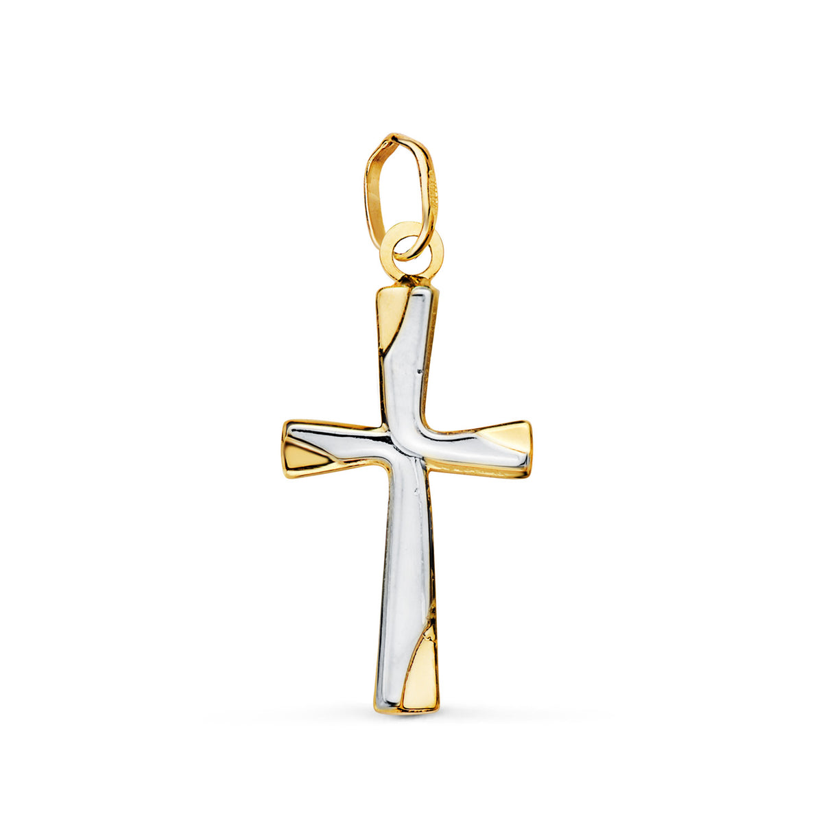 Cruz Bicolor Lisa en Brillo Hueca 21 x 12 mm 18K