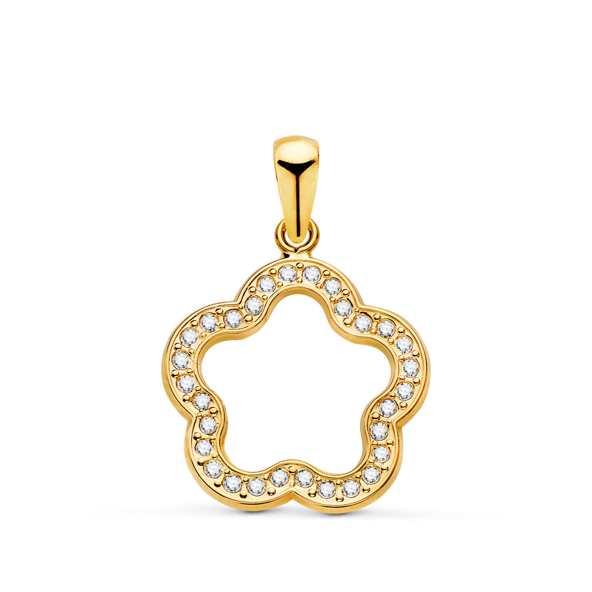 Colgante Flor Cerco con Circonita 15 x 15 mm de oro amarillo 18K