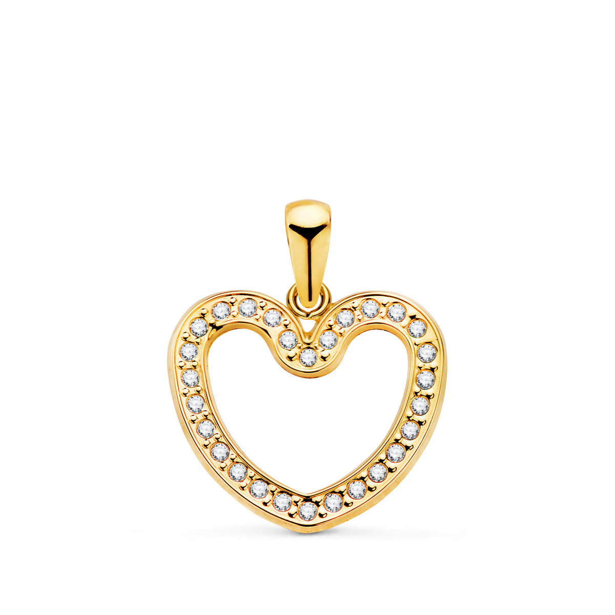 Colgante Corazon Cerco con Circonita 16 x 14,5 mm C. Amor de oro amarillo 18K