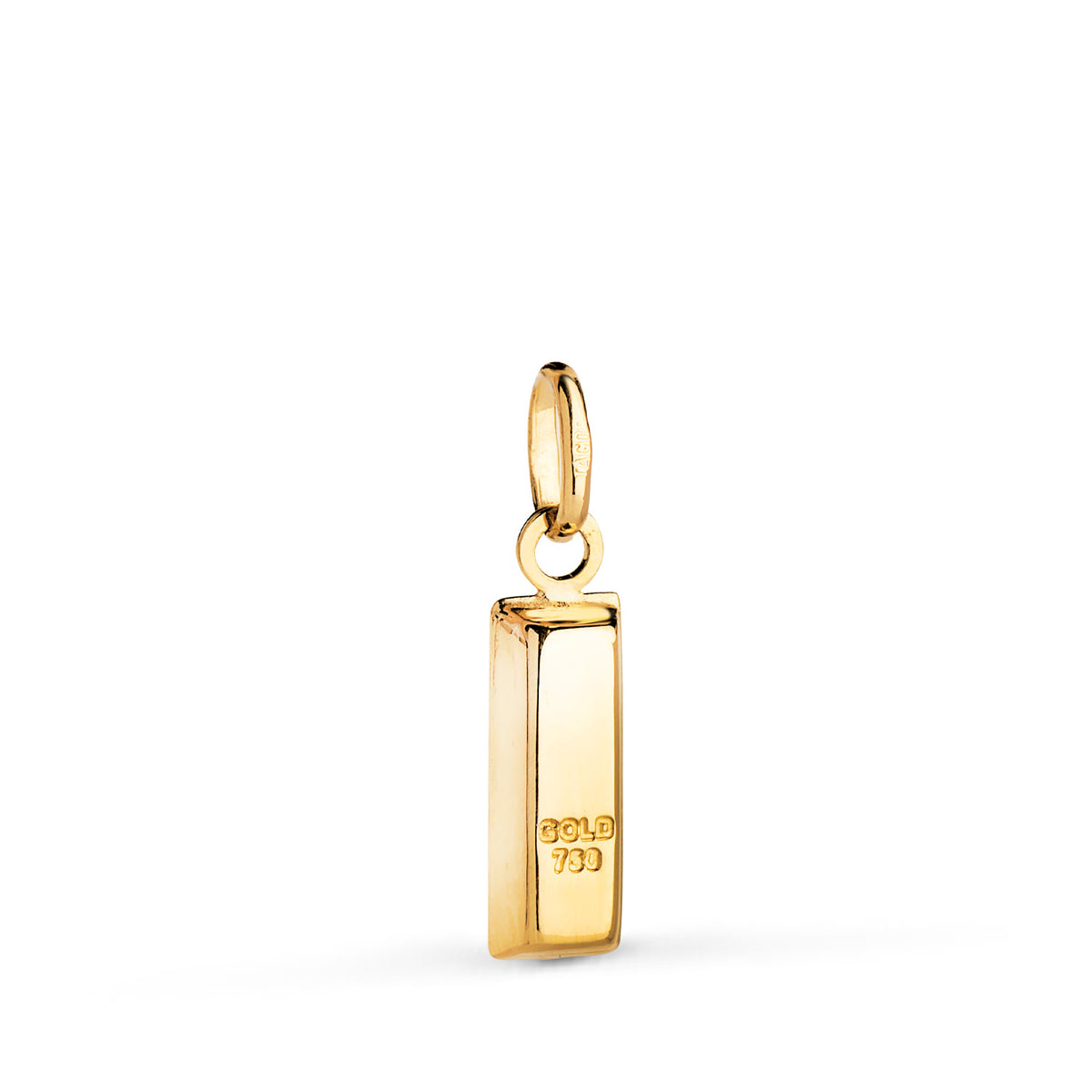 Colgante Lingote Hueco en Brillo. Medida: 15 x 4,5 mm de oro amarillo 18K