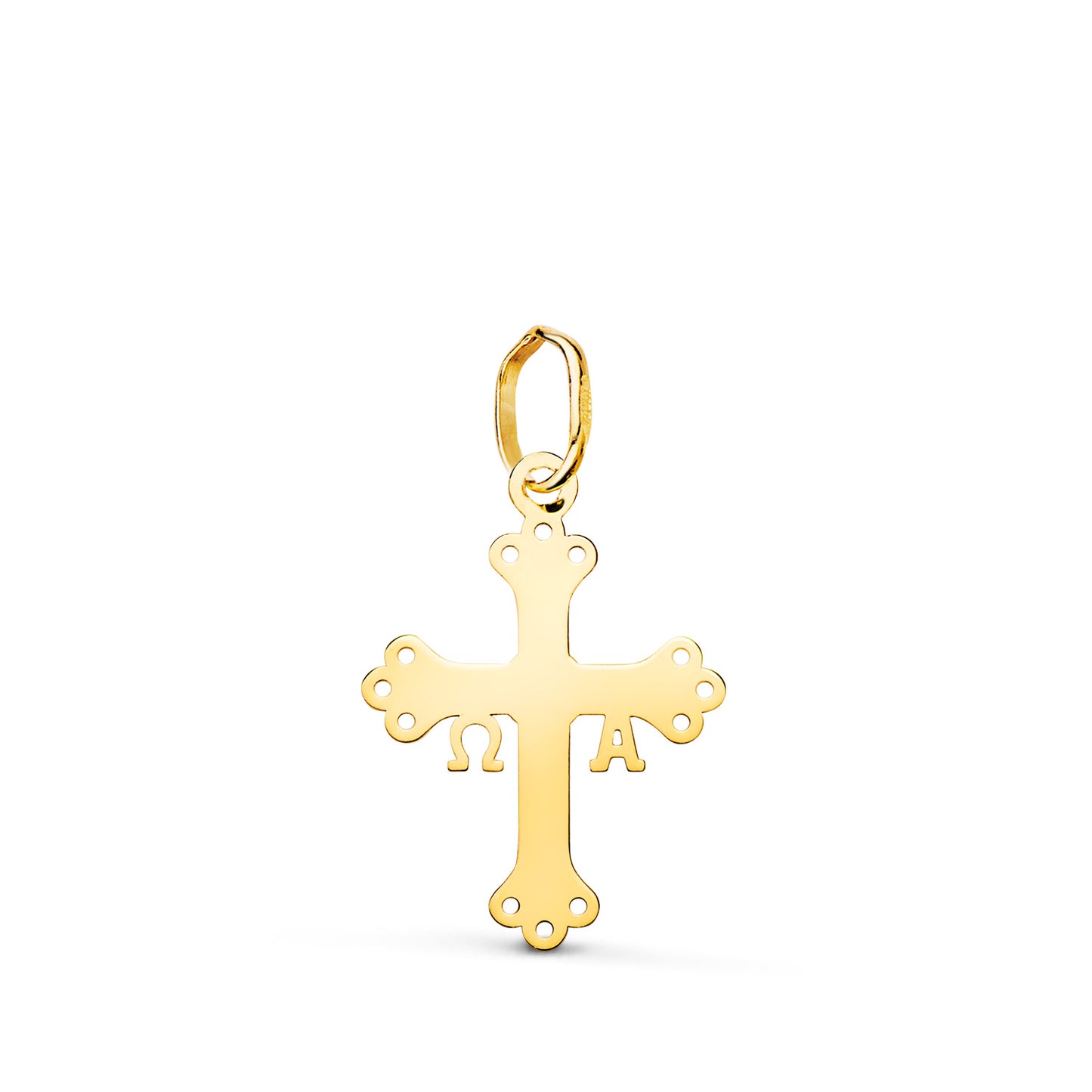 18K COLGANTE ORO AMARILLO CRUZ DE COVADONGA O VICTORIA SILUETA EN BRILLO. 18 X 13 MM