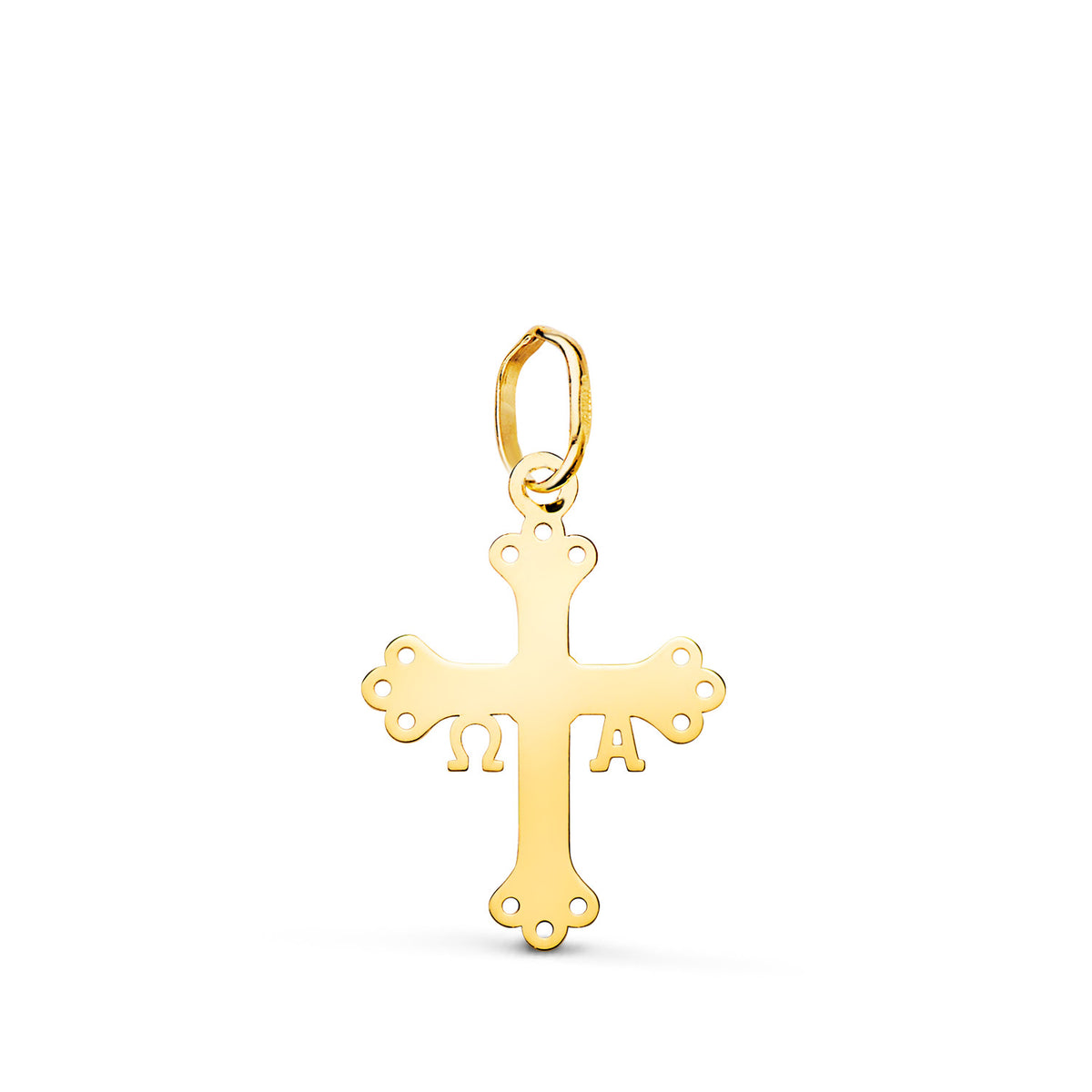 Colgante Cruz de Covadonga O Victoria Silueta en Brillo. 18 x 13 mm de oro amarillo 18K