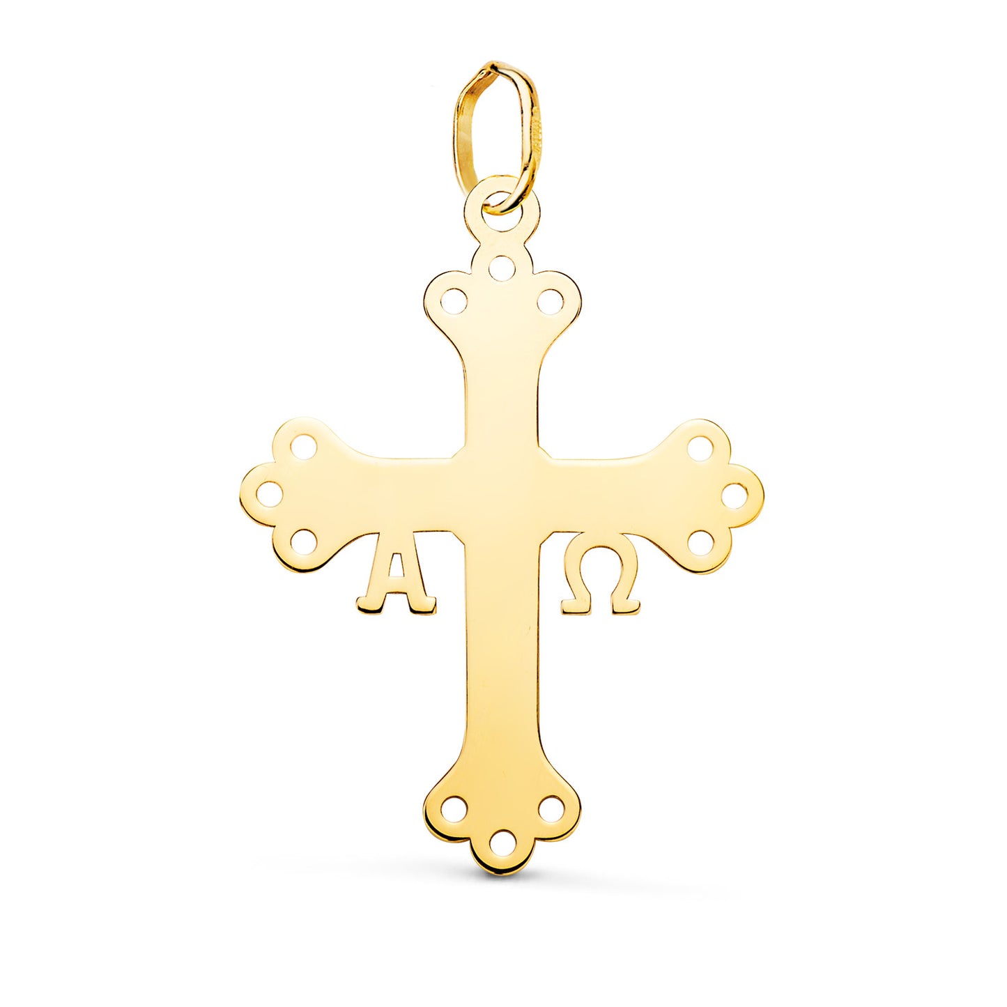 18K COLGANTE ORO AMARILLO CRUZ DE COVADONGA O VICTORIA SILUETA EN BRILLO. 27 X 20 MM