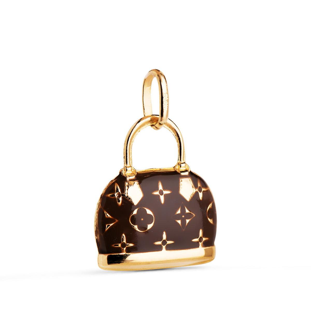 Colgante Charm Bolso con Esmalte Marron. Medida: 15 x 12,5 mm de oro amarillo 18K