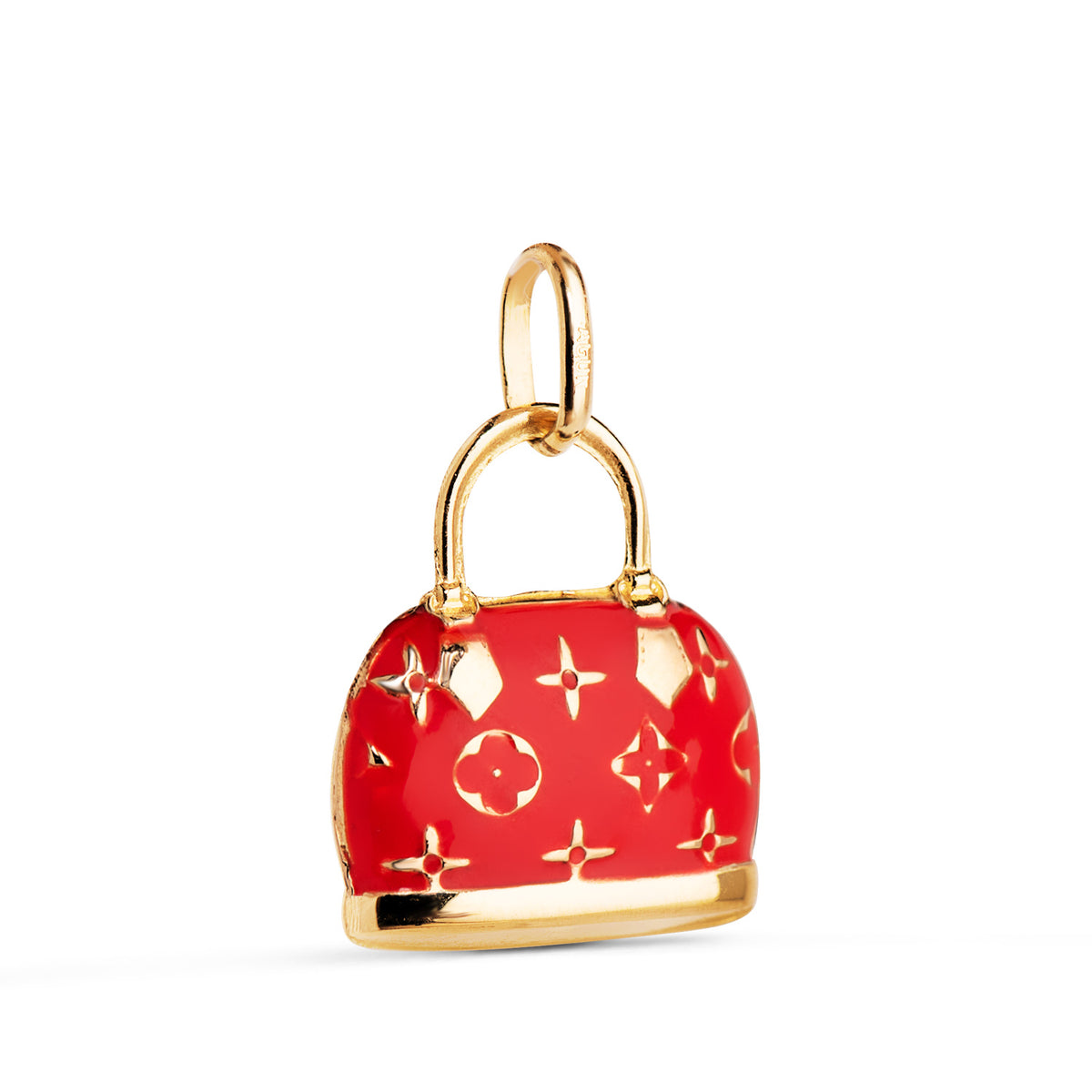 Colgante Charm Bolso con Esmalte Rojo. Medida: 15 x 12,5 mm de oro amarillo 18K