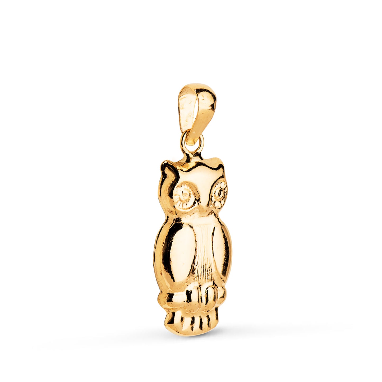 Colgante Buho en Brillo. Medida: 19 x 9 mm de oro amarillo 18K