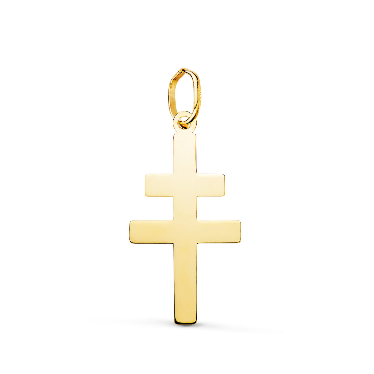 Colgante Cruz Caravaca en Brillo. 22 x 12 mm de oro amarillo 18K