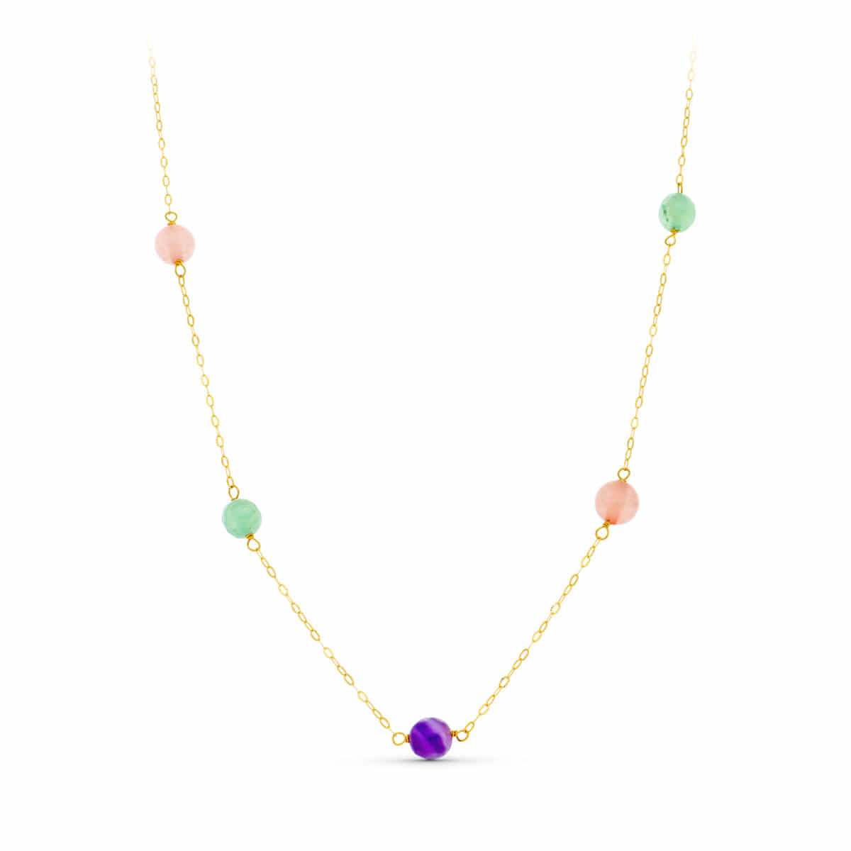 18K GARGANTILLA ORO AMARILLO 5 BOLAS CUARZO COLORES DE 6 MM. LARGO: 42-3 CM