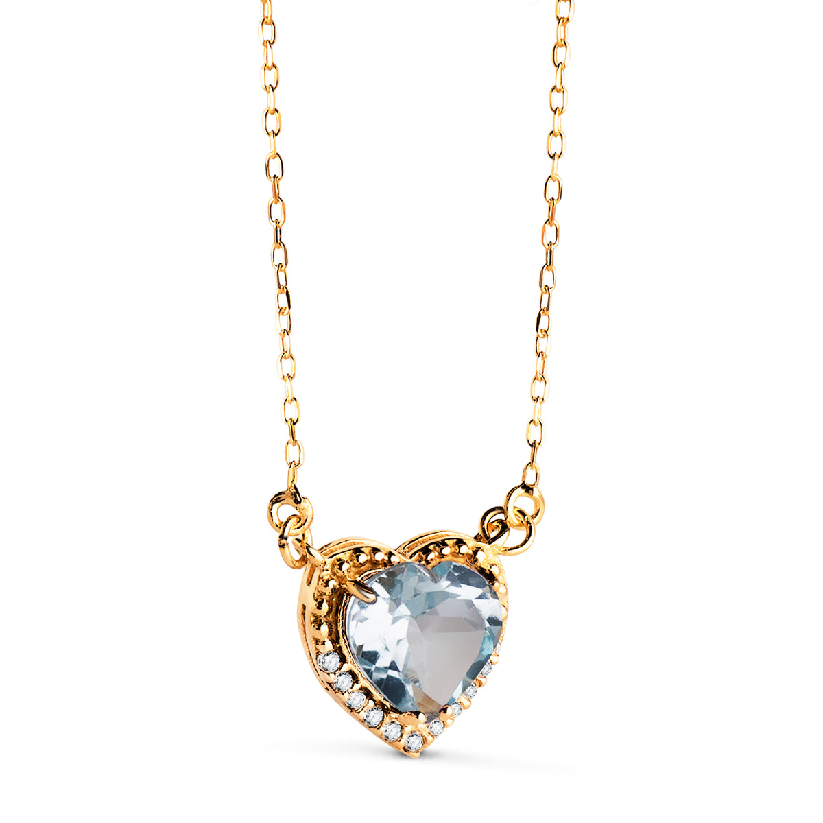 Gargantilla Corazon Topacio Azul 7 mm Circonitas Cadena 40-2 cm C. Amor de oro amarillo 18K