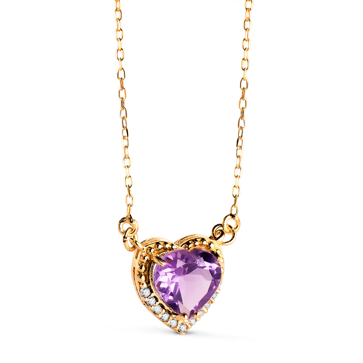 Gargantilla Corazon Amatista 7 mm Circonitas Cadena 40-2 cm C. Amor de oro amarillo 18K
