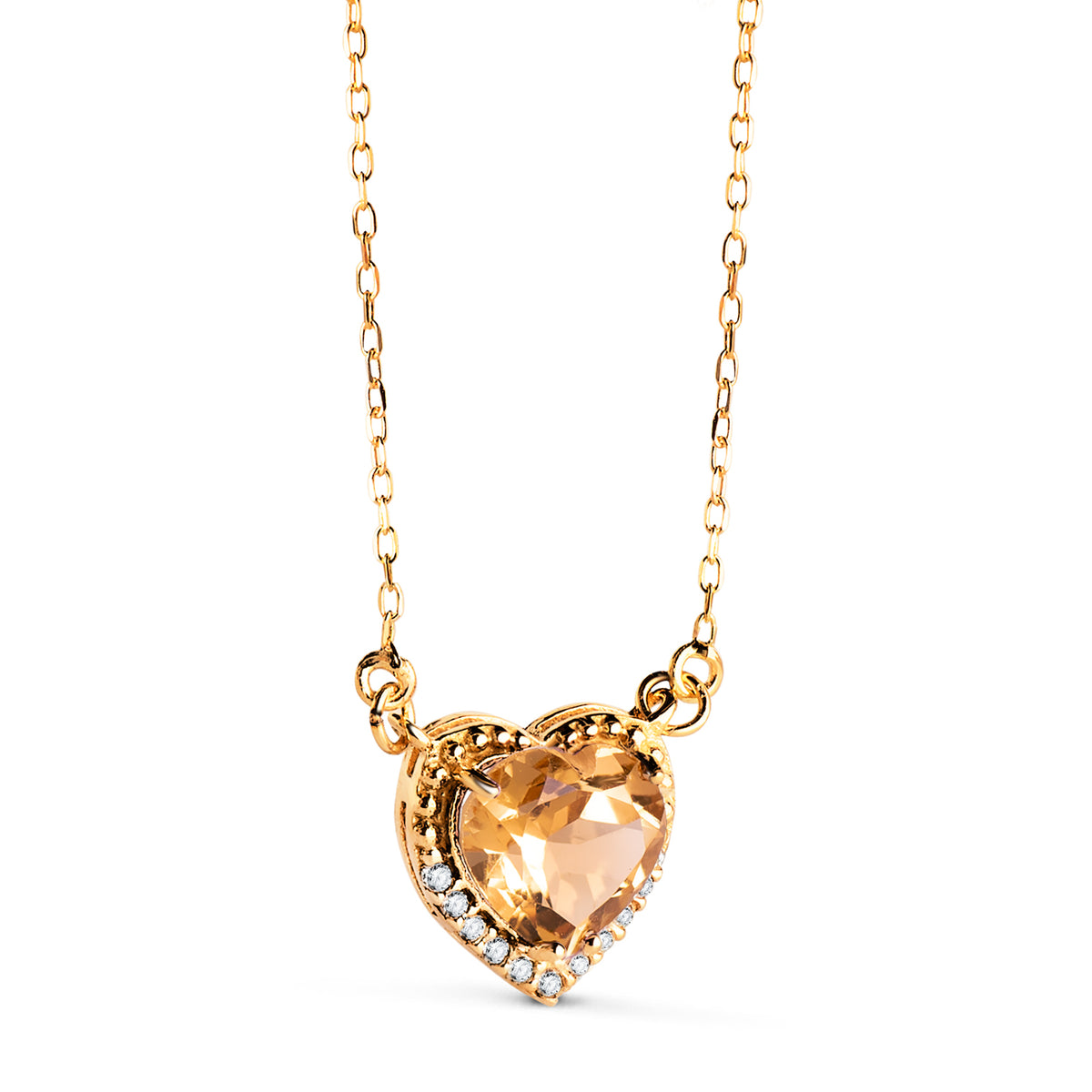Gargantilla Corazon Citrino 7 mm Circonitas Cadena 40-2 cm Amor de oro amarillo 18K