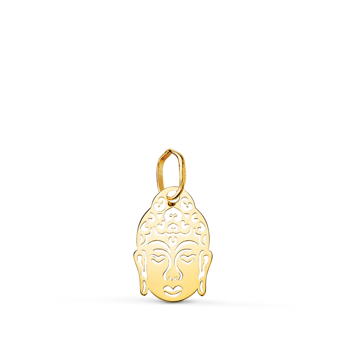 Colgante Amuleto Cabeza de Buda Calado. Medida: 14 x 9 mm de oro amarillo 18K
