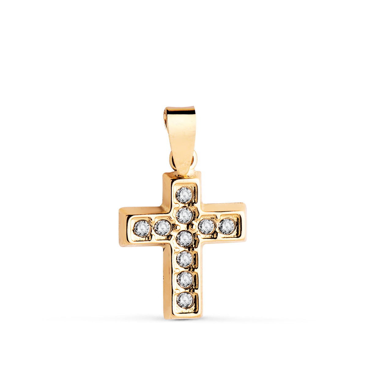 Cruz con Circonitas Blancas. Medida: 13,5 x 10 mm de oro amarillo 18K