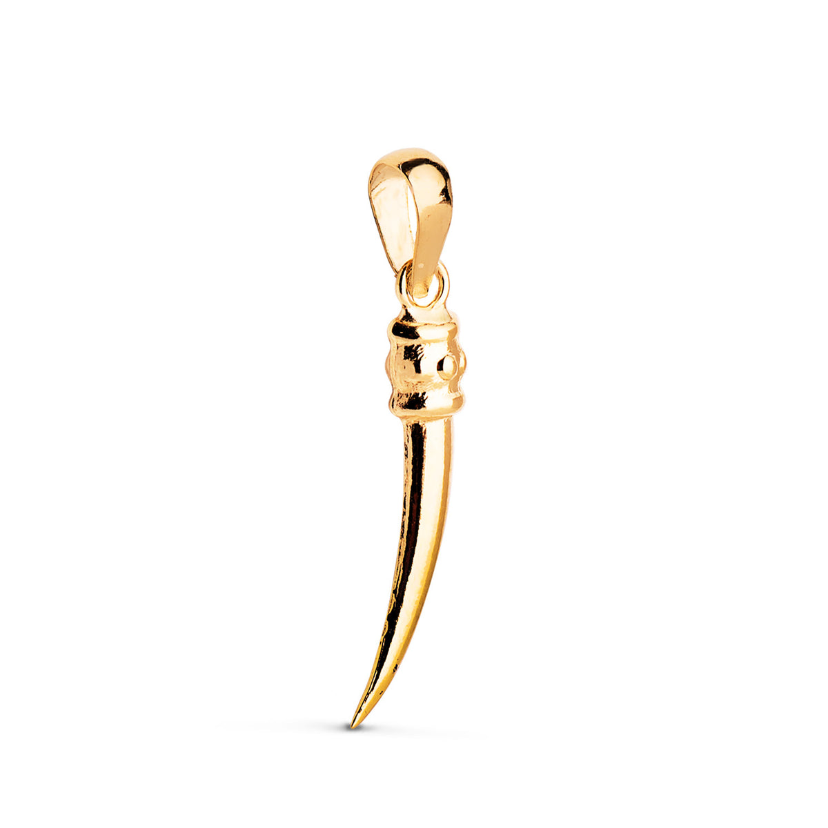 Colgante Amuleto Cuerno en Brillo. Medida: 19 x 3 mm de oro amarillo 18K