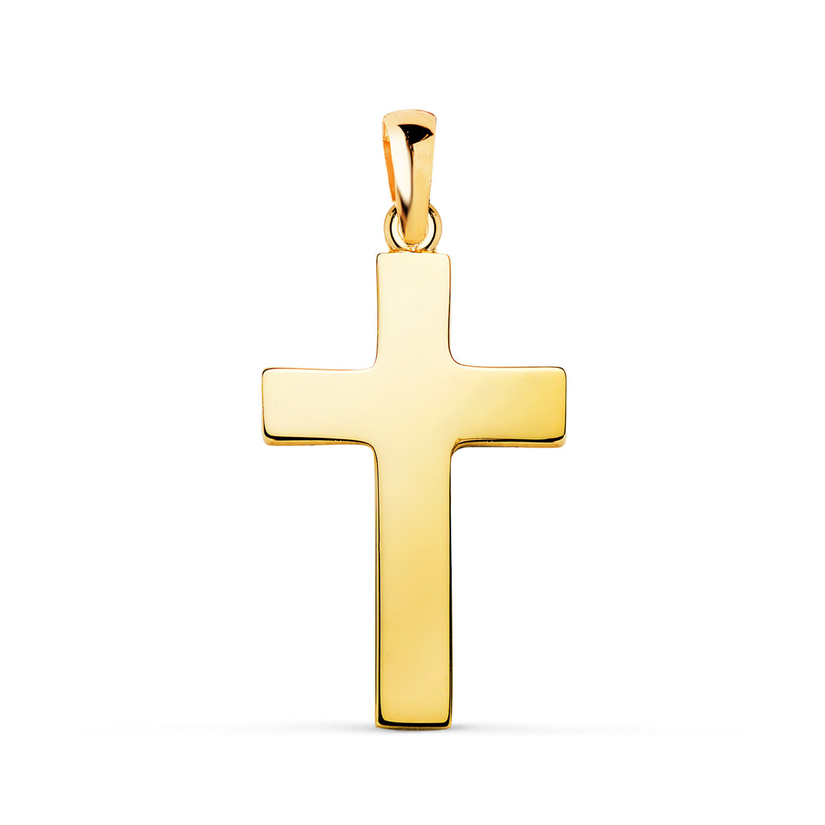 Cruz Lisa Hueca Palo Rectangular Brillo. 23 x 14 mm. Grosor: 1,5 mm de oro amarillo 18K