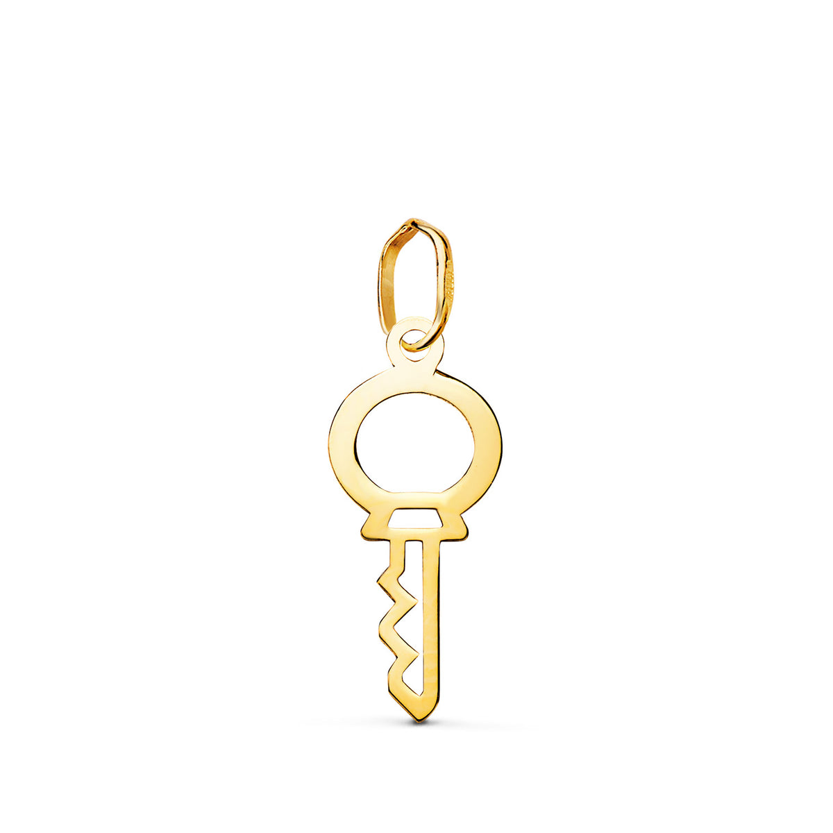Colgante Amuleto Llave Calada en Brillo. Medida: 18,5 x 8 mm de oro amarillo 18K