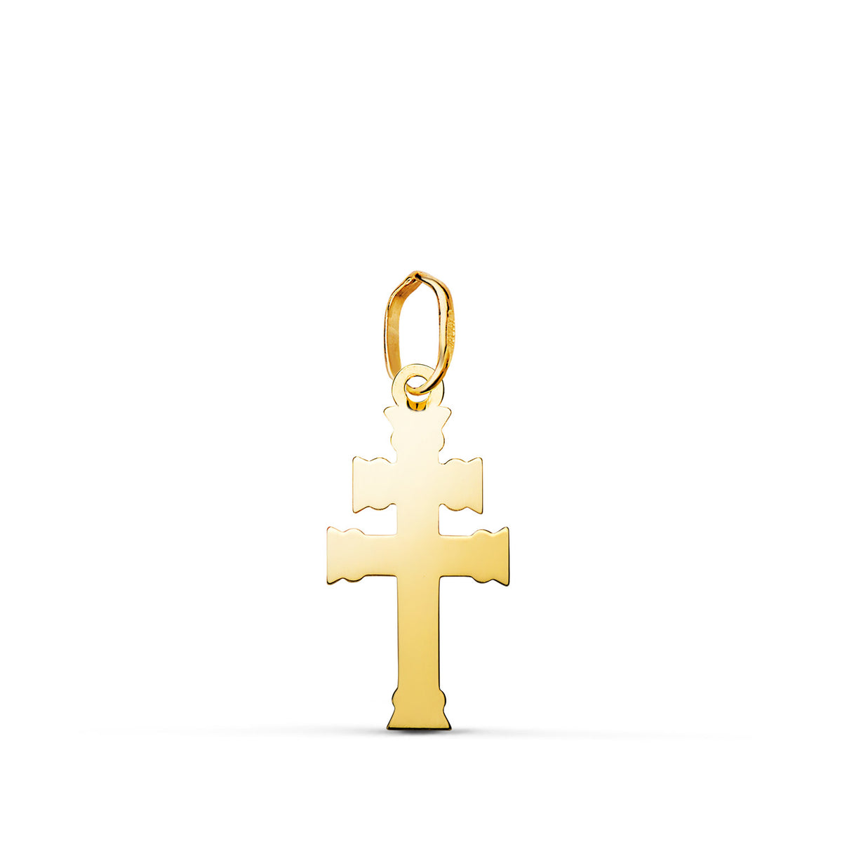 Colgante Cruz de Caravaca en Brillo. Medida: 18 x 9 mm de oro amarillo 18K