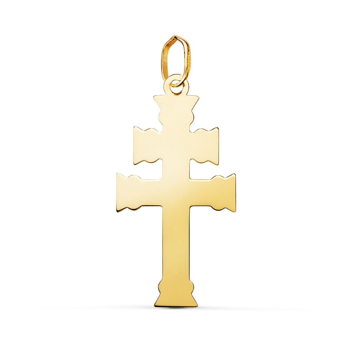 Colgante Cruz de Caravaca en Brillo. Medida: 27 x 13,5 mm de oro amarillo 18K