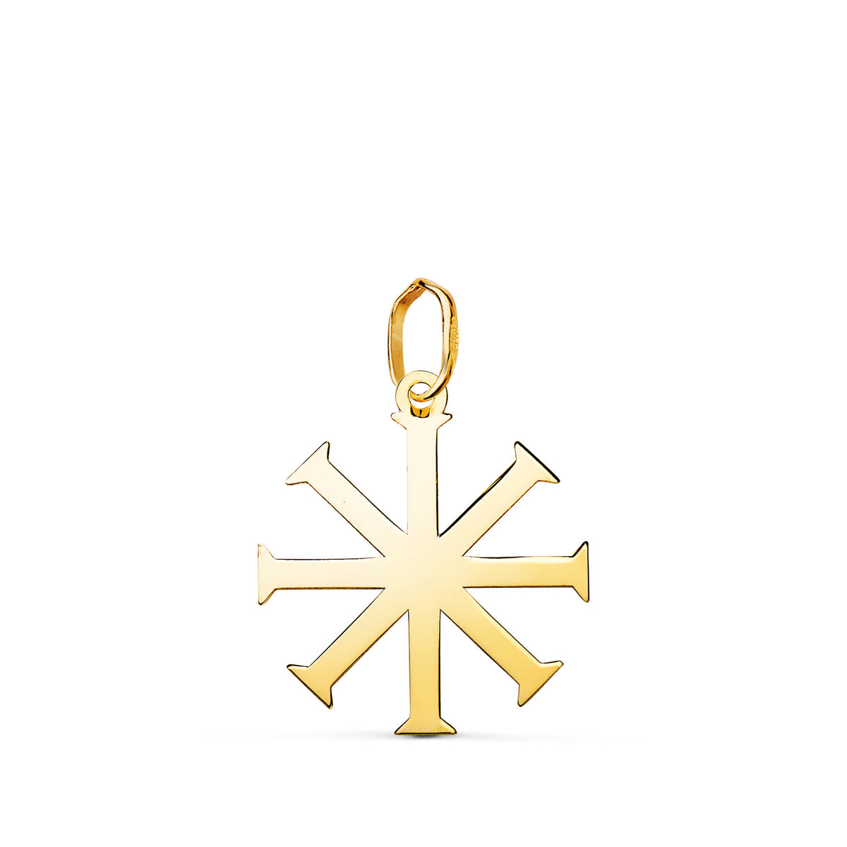 Colgante Cruz Bautismal en Brillo. Medida: 18 x 16 mm de oro amarillo 18K