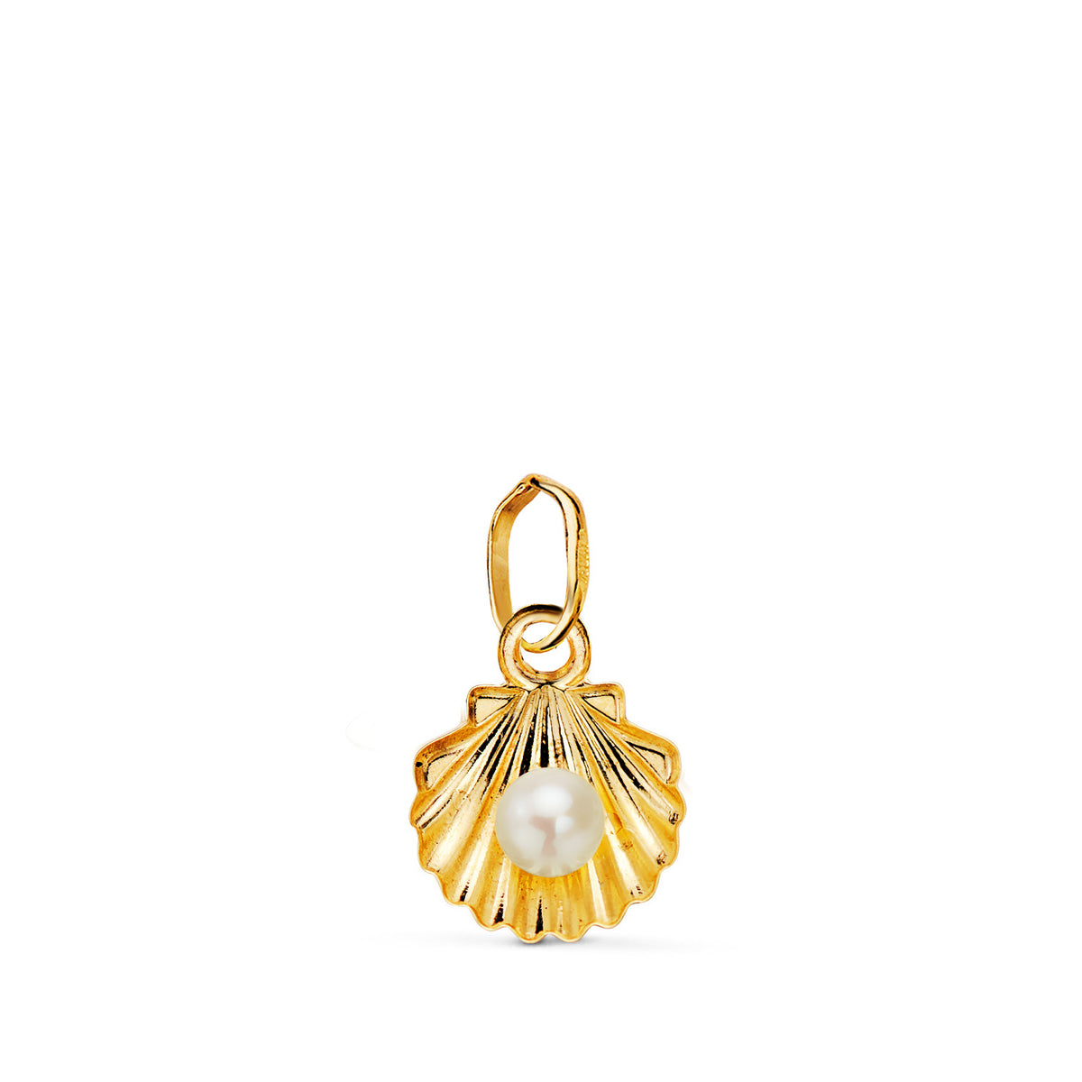 Colgante Concha 10 mm Acabado Pulido con Reasa Media Caña de oro amarillo 18K