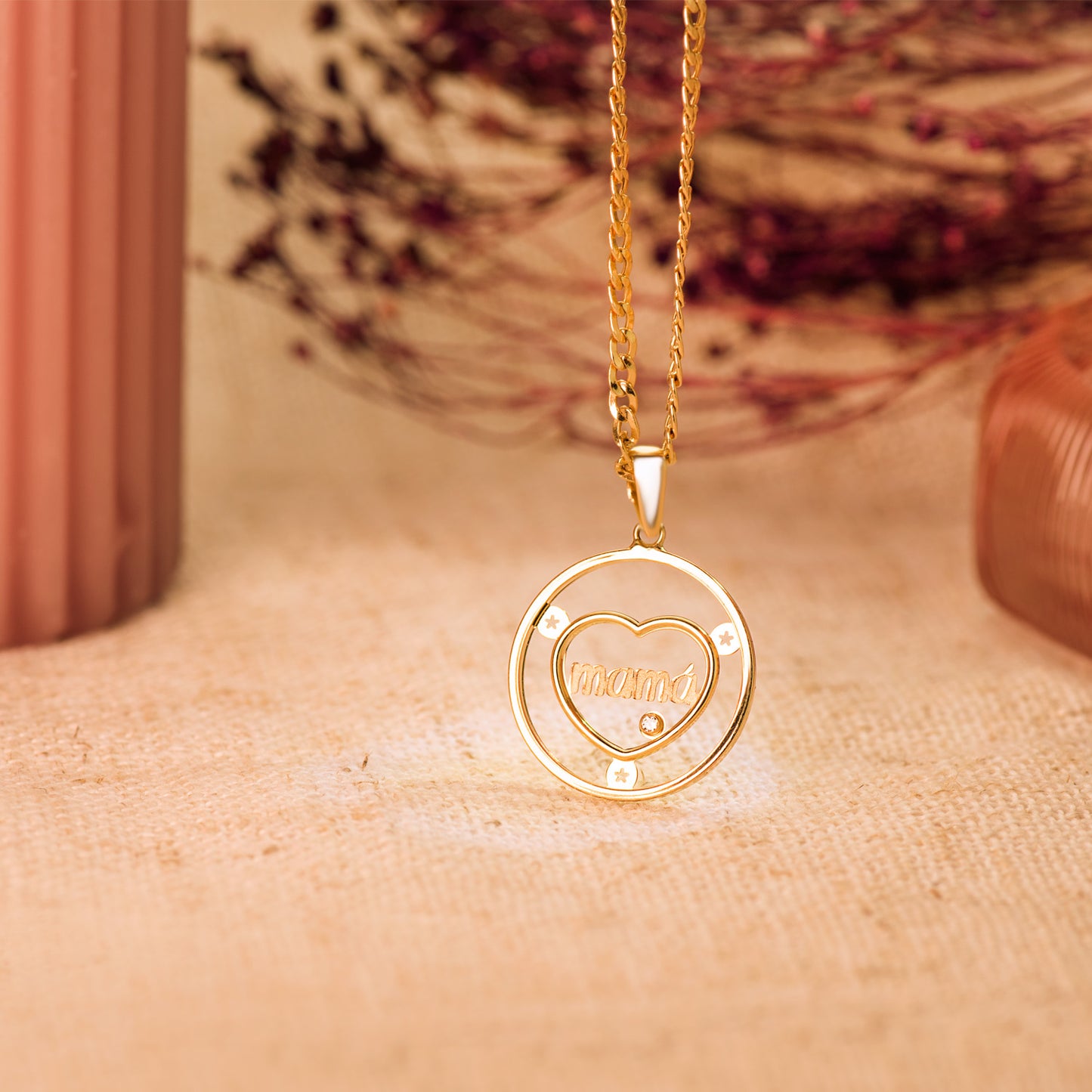 18K COLGANTE ORO AMARILLO CORAZON CON MAMA Y CIRCONITA REDONDO 20MM