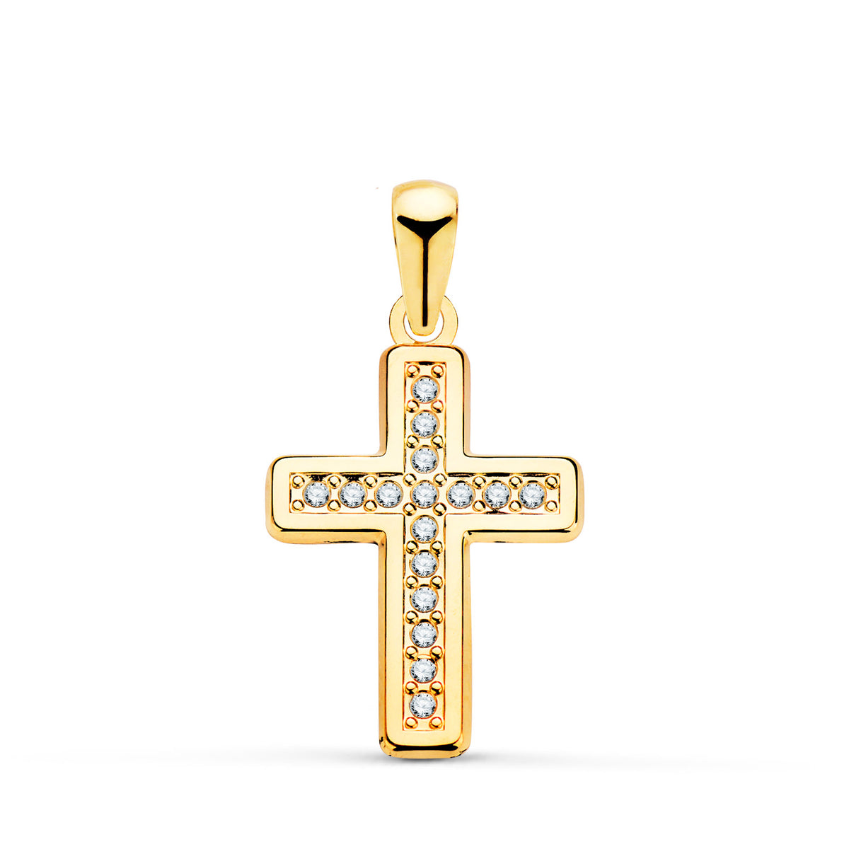 Cruz con Circonita 19 x 13 mm de oro amarillo 18K