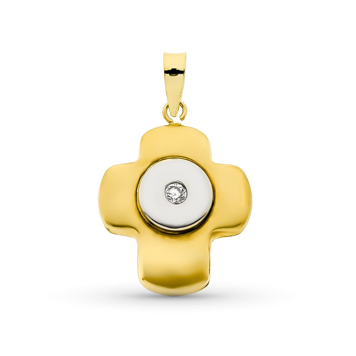 18K CRUZ ORO BICOLOR CIRCONITA 21X16 MM