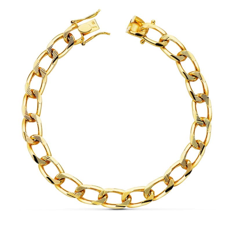 Pulsera Barbada Maciza 8 mm 22 cm de oro amarillo 18K