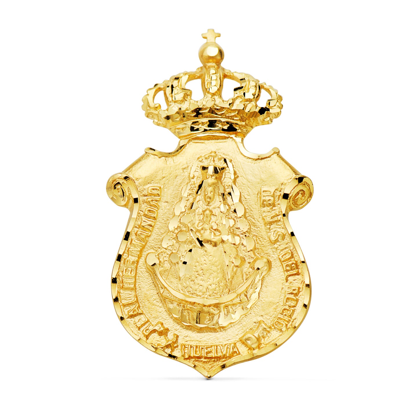 Colgante Escudo V. del Rocio Huelva 46 x 25 mm de oro amarillo 18K