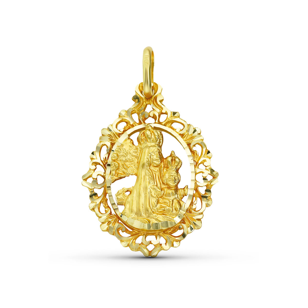 18K MEDALLA ORO AMARILLO VIRGEN DE LA SALUD CERCO 29X22 MM