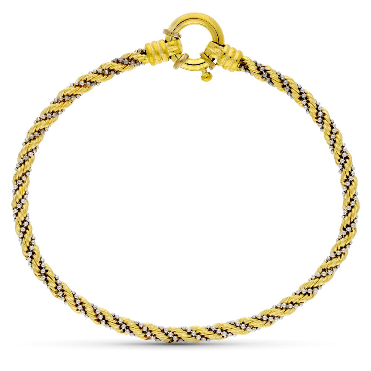 Pulsera Cordon Bicolor con Cadenas y Bolitas. 3.5m 18K
