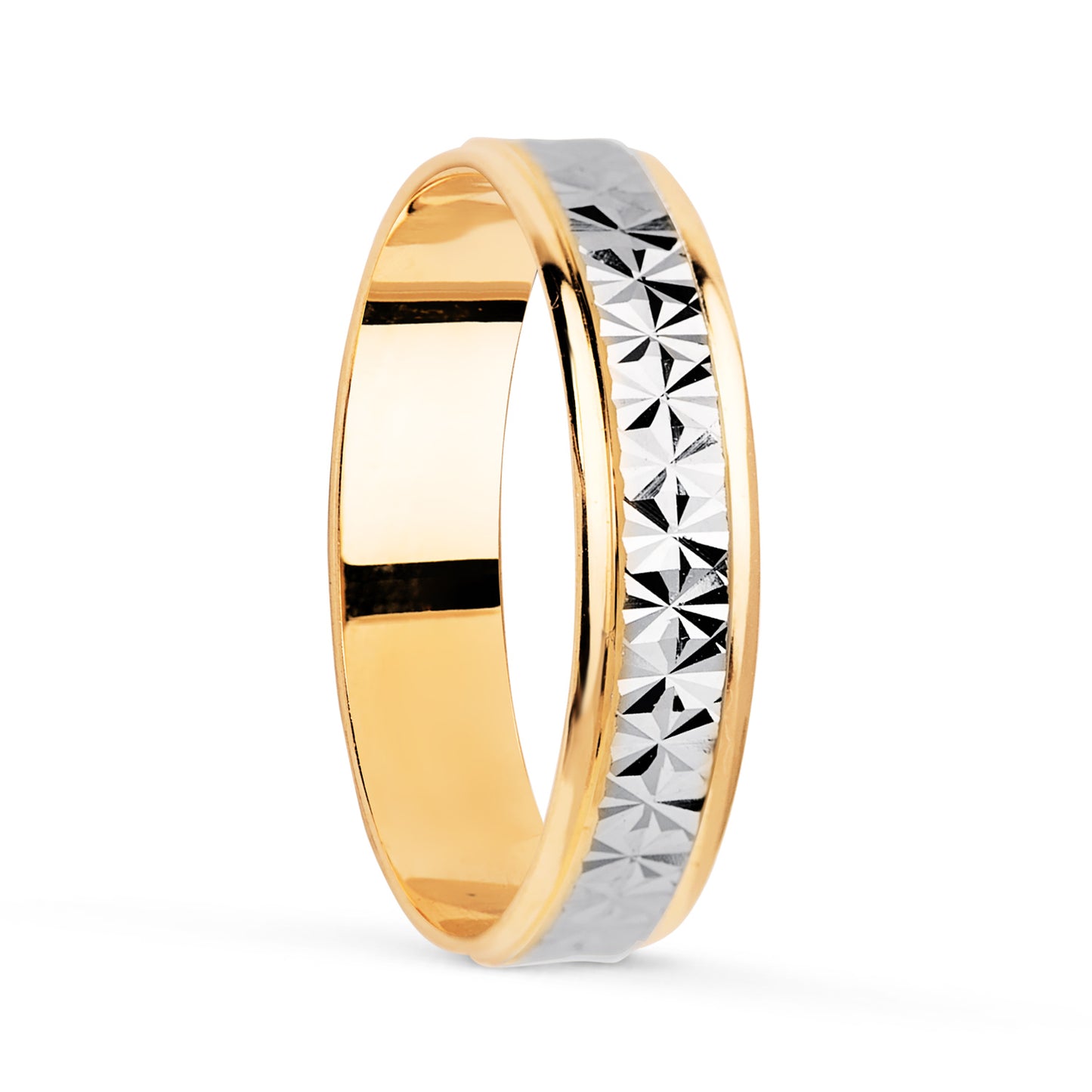 18K ALIANZA ORO BICOLOR TALLADA Y BORDES EN BRILLO 4 MM